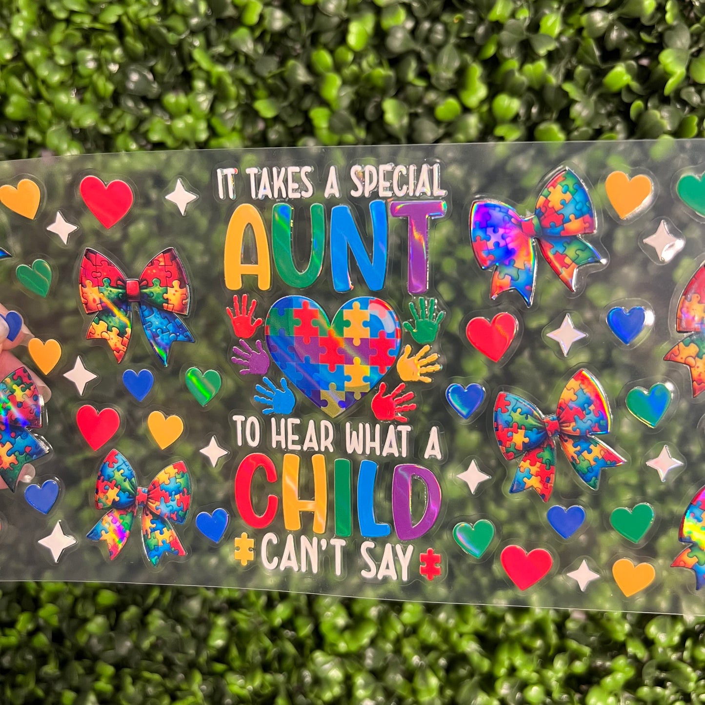 #256 Autism Aunt Puzzle Bows Holographic UVDTF WRAPS