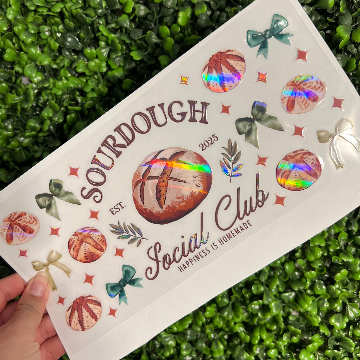 #279 Sourdough Green Bows Holographic UVDTF WRAPS