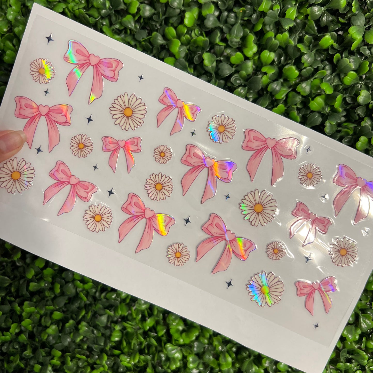 #283 Pink Bows and Daisies Holographic UVDTF WRAPS