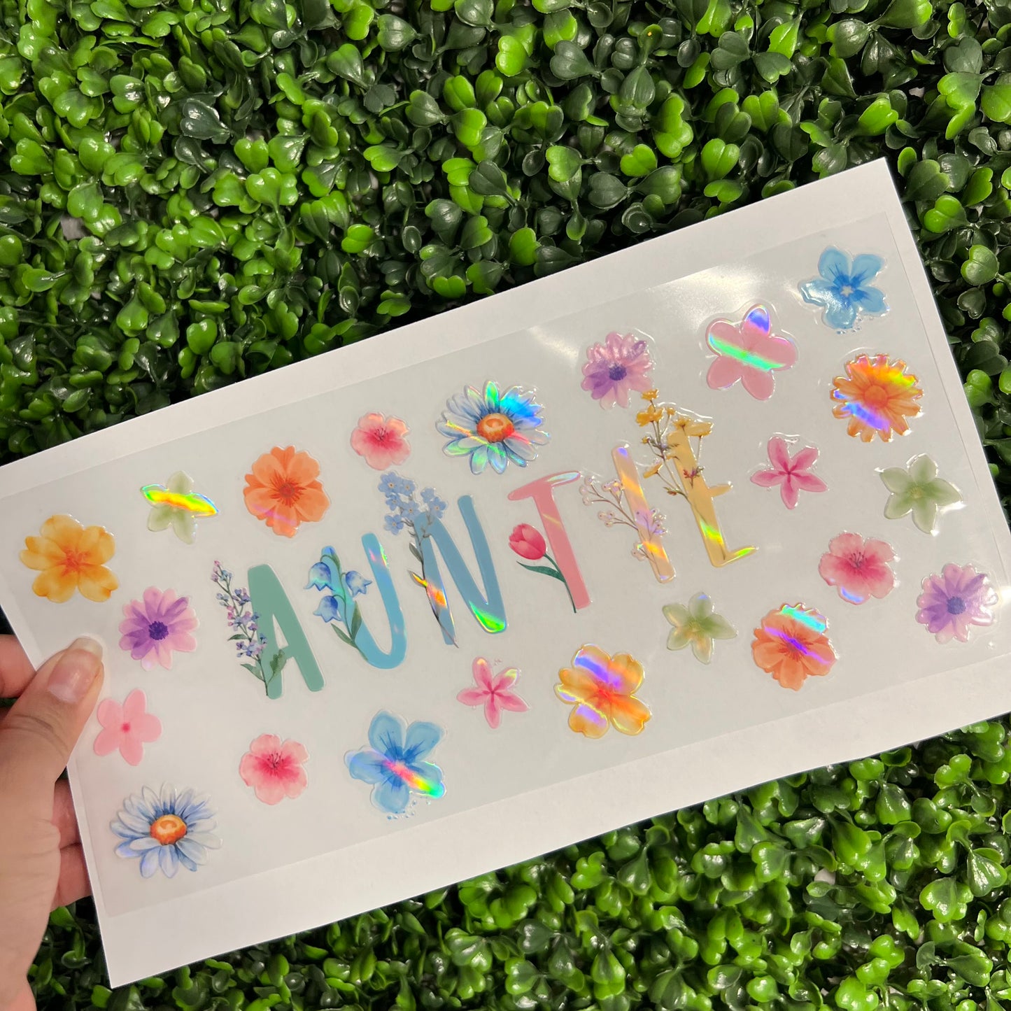 #251 Auntie Pastel Floral Holographic UVDTF WRAPS