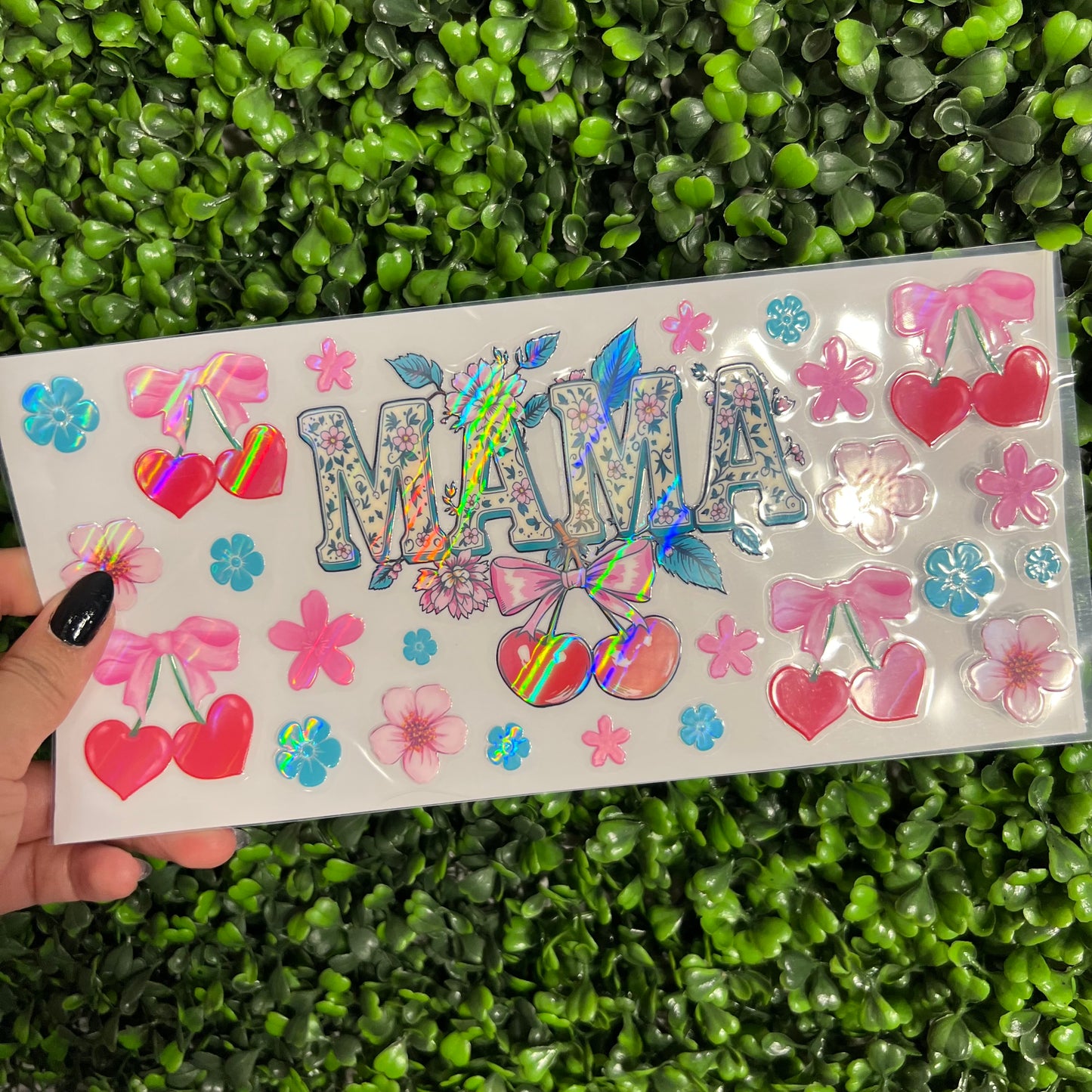 A16 Mama Cherries Red and Floral Holographic UVDTF WRAPS