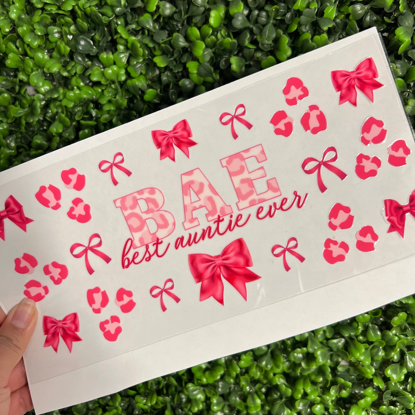 #307 BAE Best Auntie Ever Pink Cheetah Bows Single Sided UVDTF WRAPS