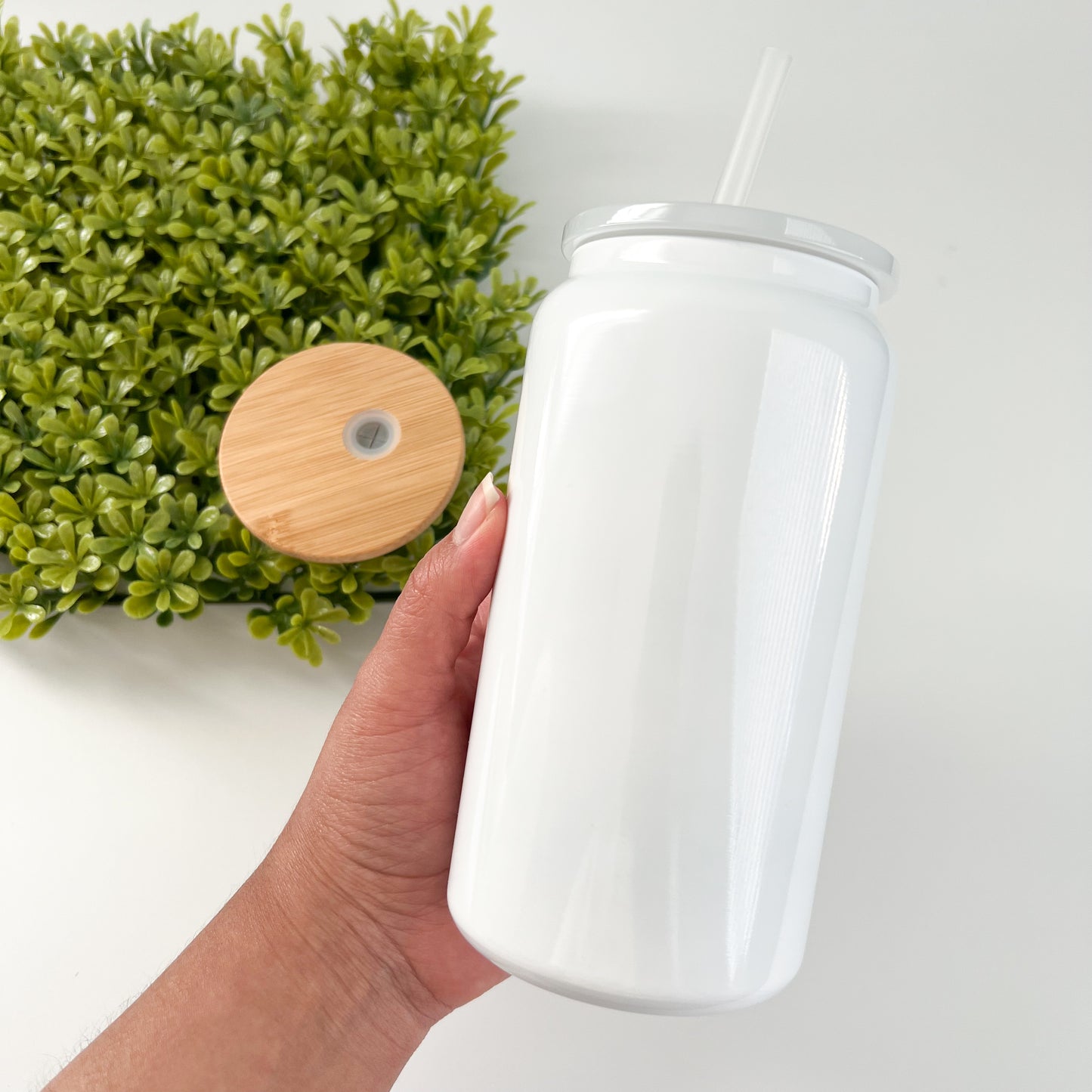 16 Ounce Stainless Steel Sublimation Can with Two Lids and Plastic Straw Blanks