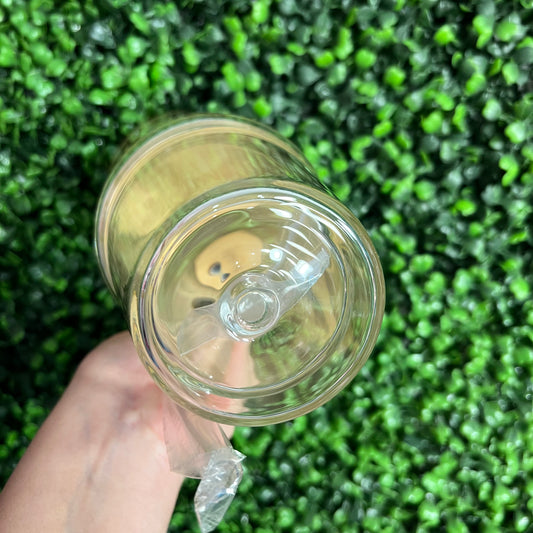 Glass Snow Globe Tumbler 32 oz Double Walled with PreDrilled Hole with Bamboo Lid and Straw