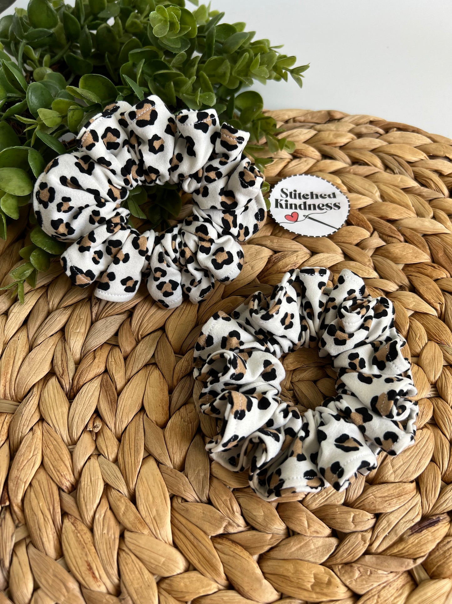 Brown Cheetah on White Scrunchies
