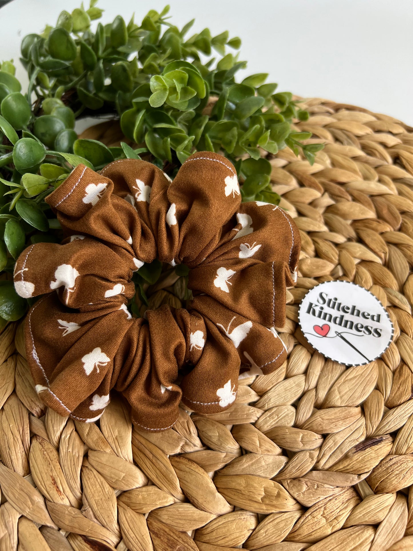 White Butterflies on Brown Scrunchies