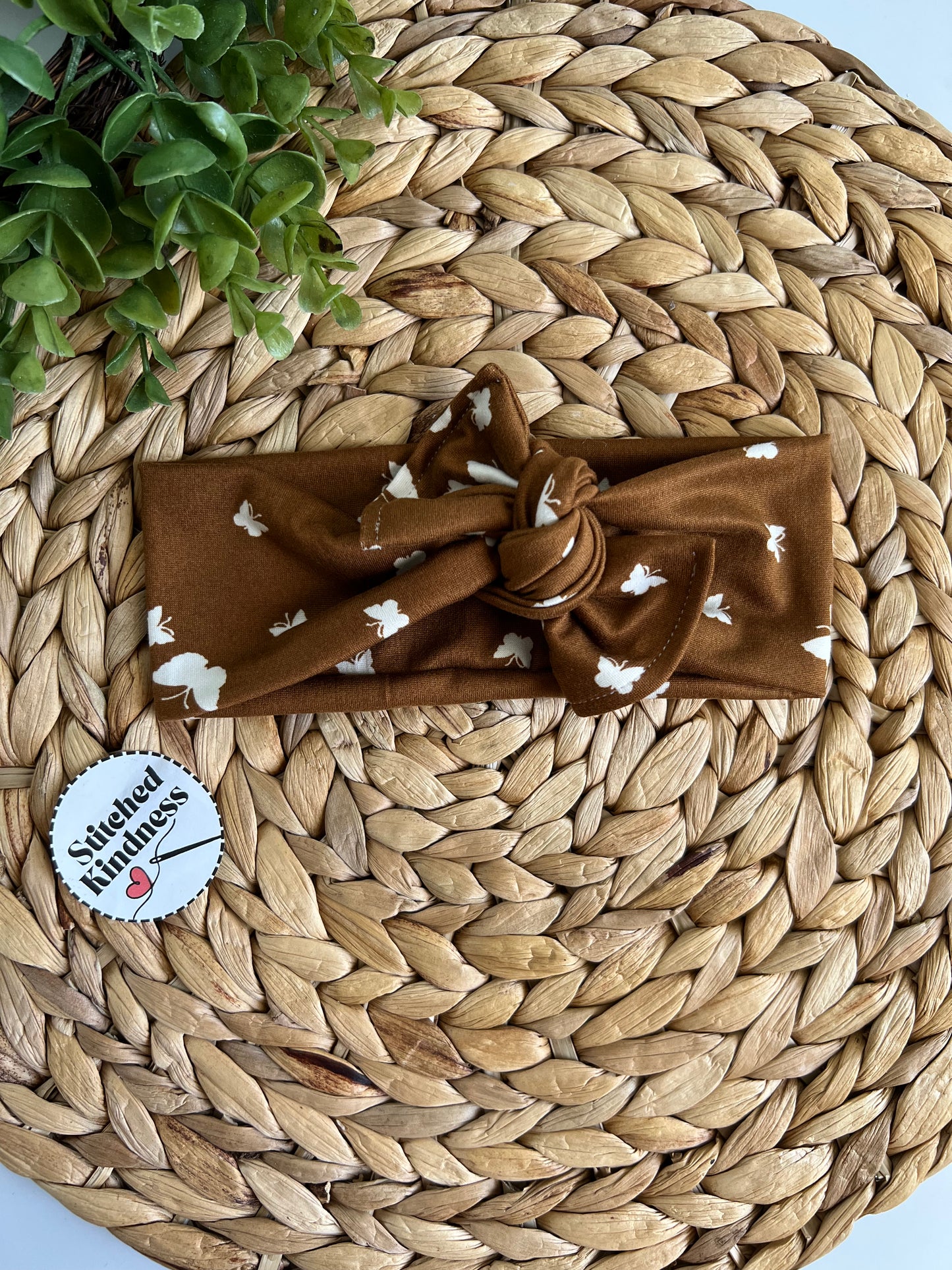 White Butterflies on Brown Fabric Toddler/Infant Headband