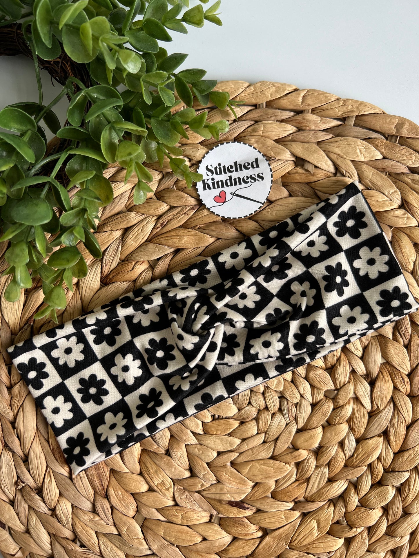Black & white Checkered Turban Headband
