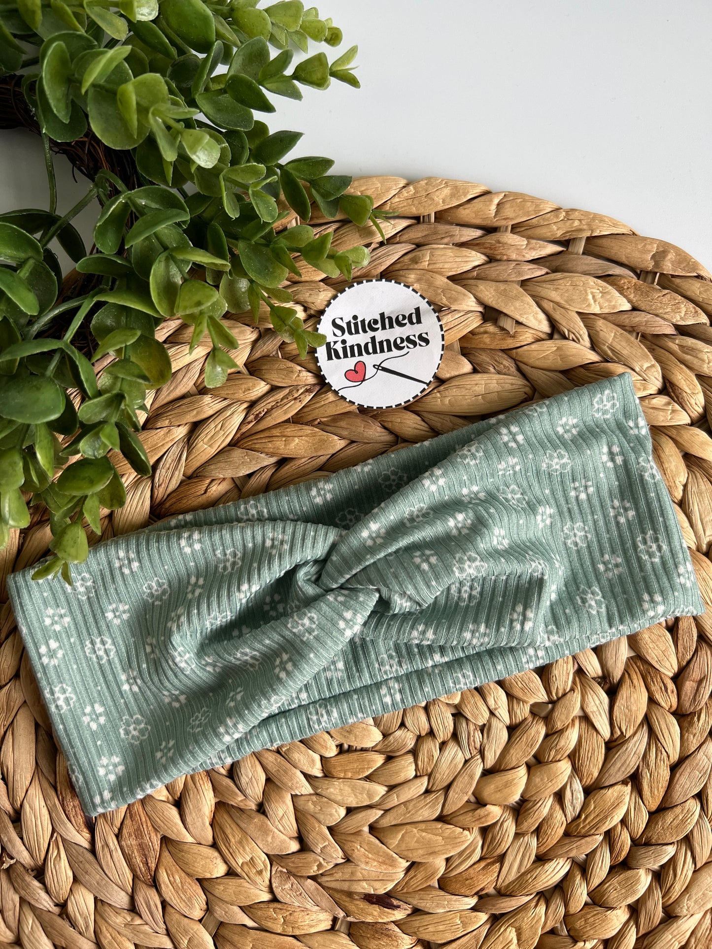 Green Floral Turban Headband