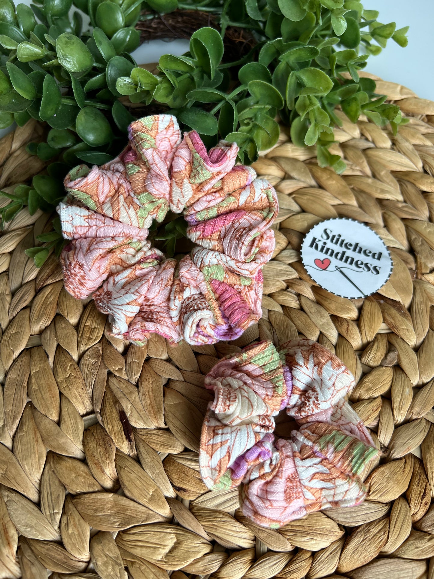 Orange Floral Scrunchies