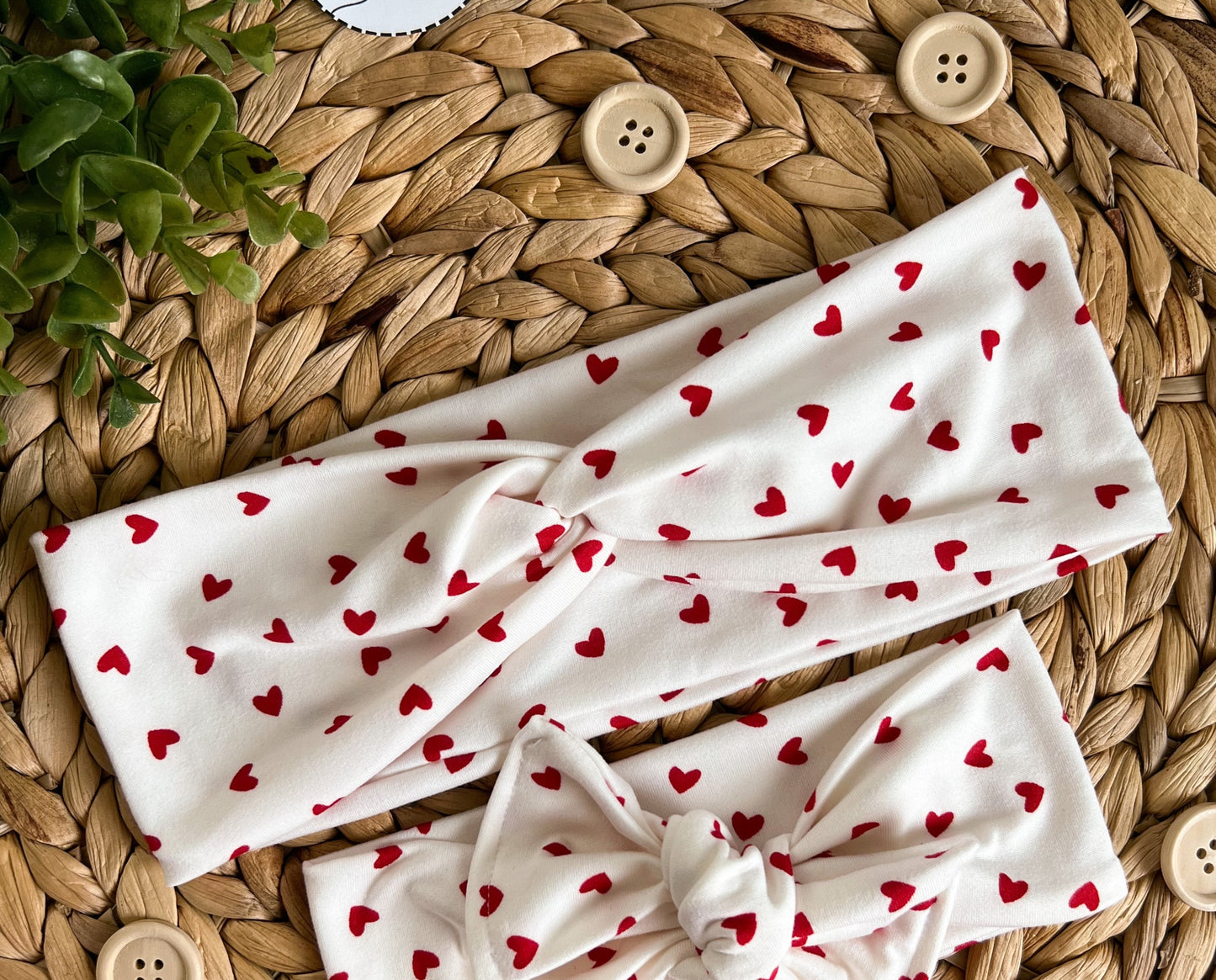 Red Hearts on White Turban Headbands