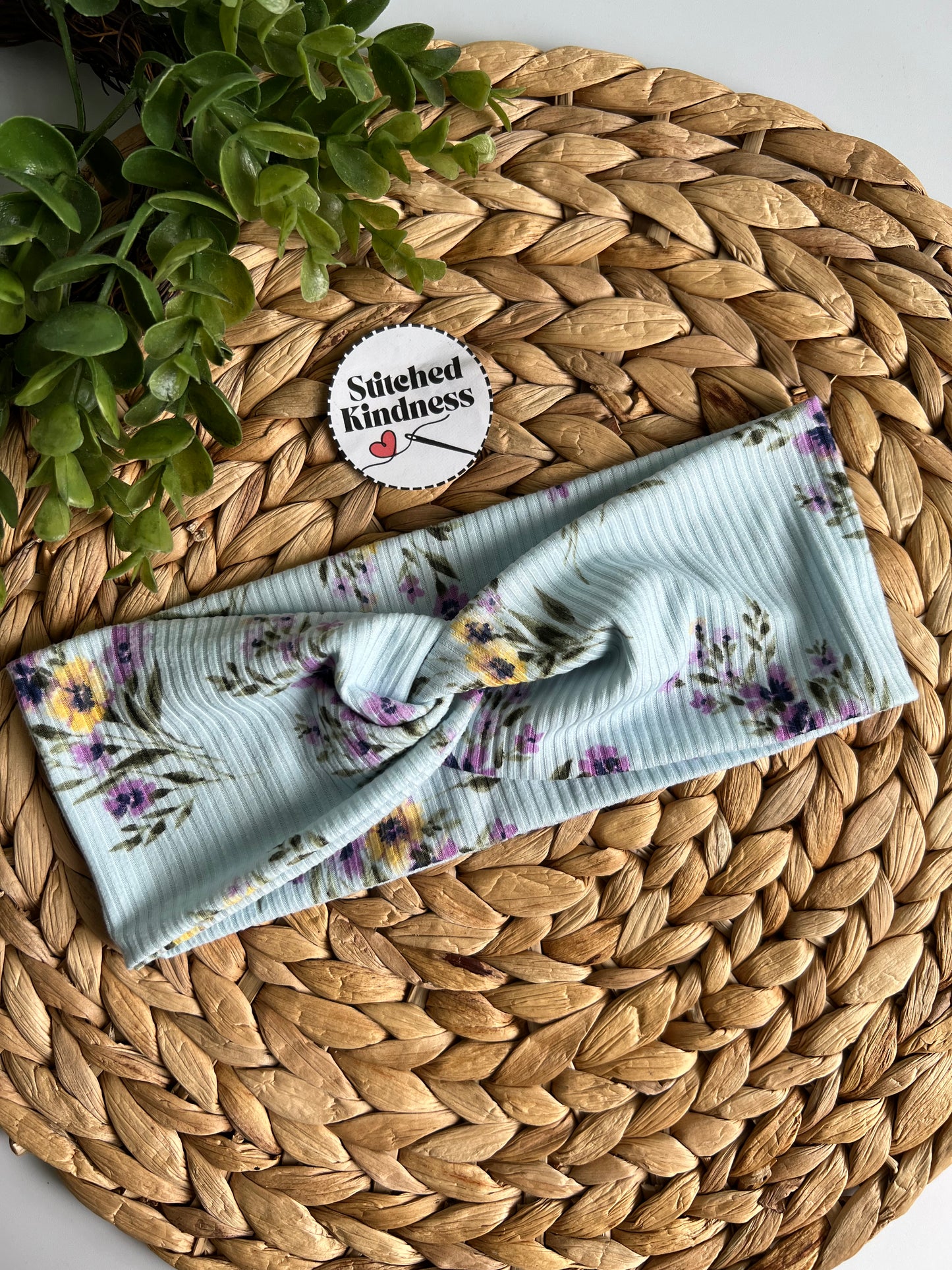 Floral on Blue Turban Headbands