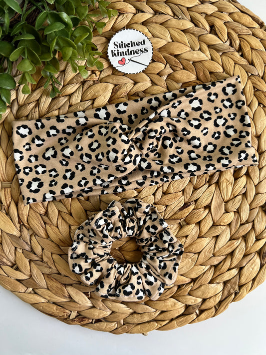 Beige Cheetah White Spots Turban Headbands