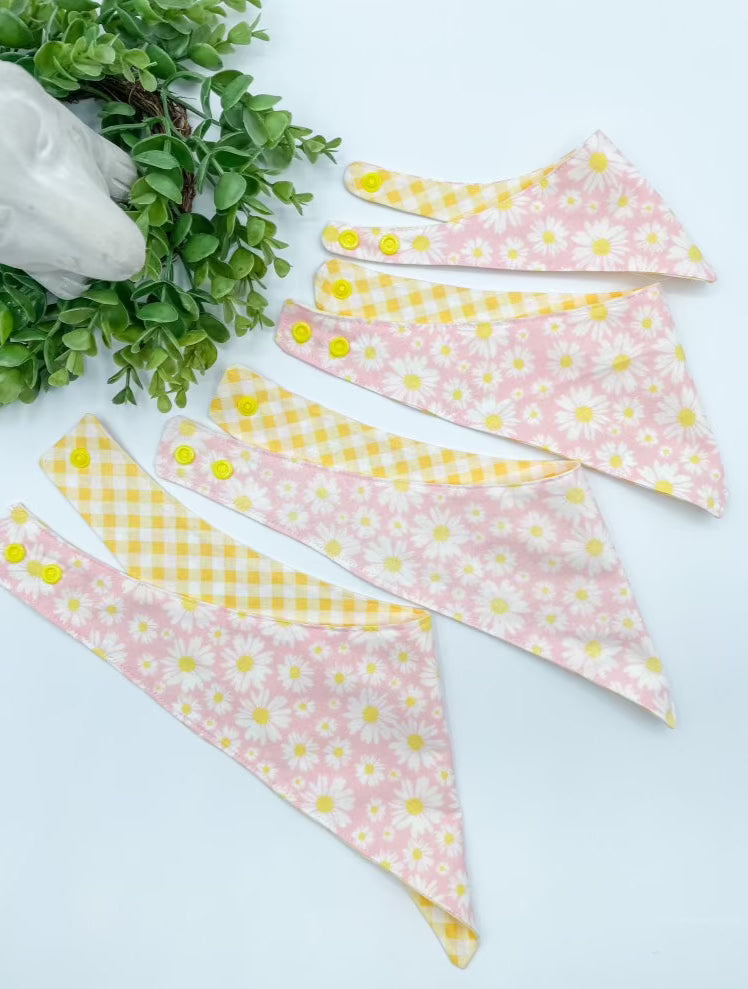 Pink Daisy Dog Bandana with Snap Ons
