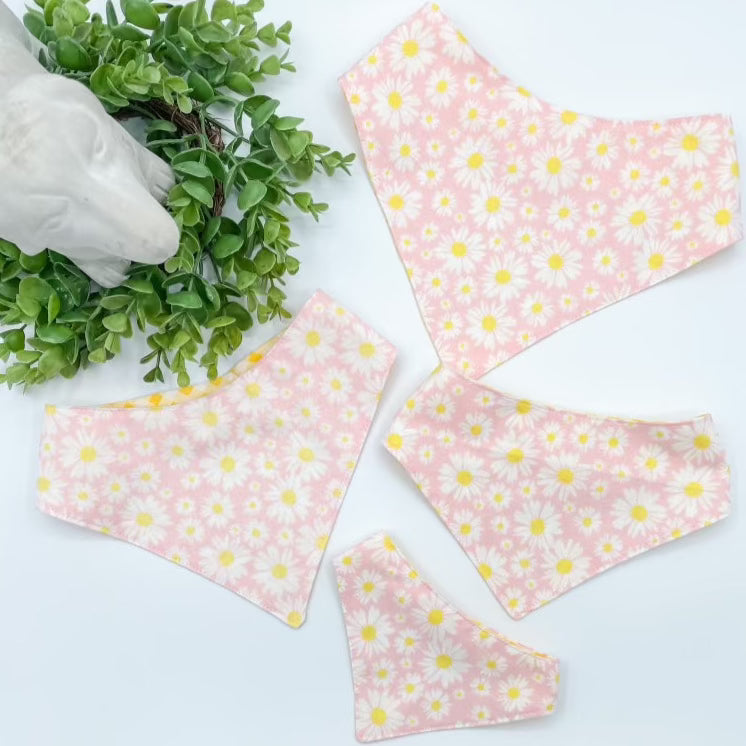 Pink Daisy Dog Bandana with Snap Ons