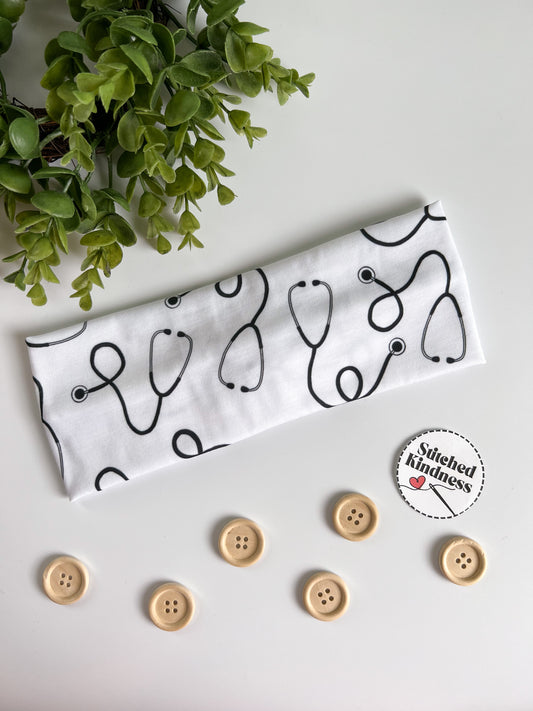White Stethoscope Turban Headband
