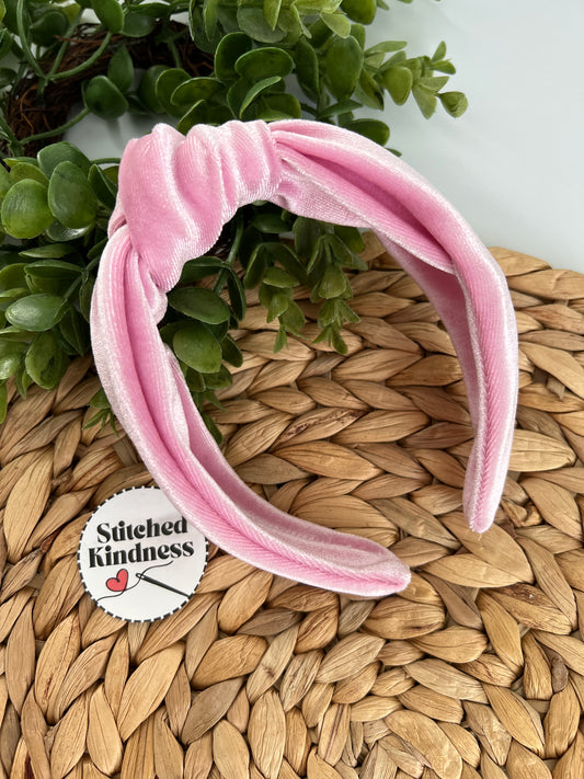 Pink Velvet TopKnot Hard Headband