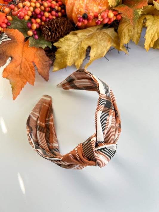 Brown Plaid TopKnot Hard Headband