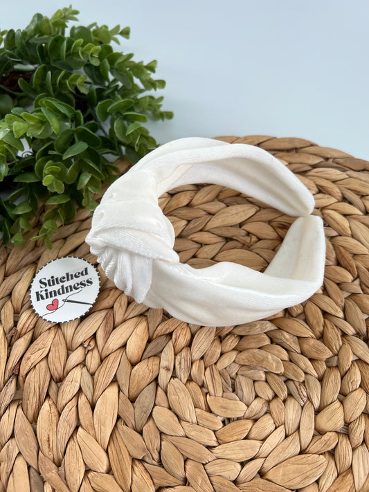 Ivory Velvet TopKnot Hard Headband