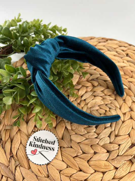 Teal Velvet TopKnot Hard Headband