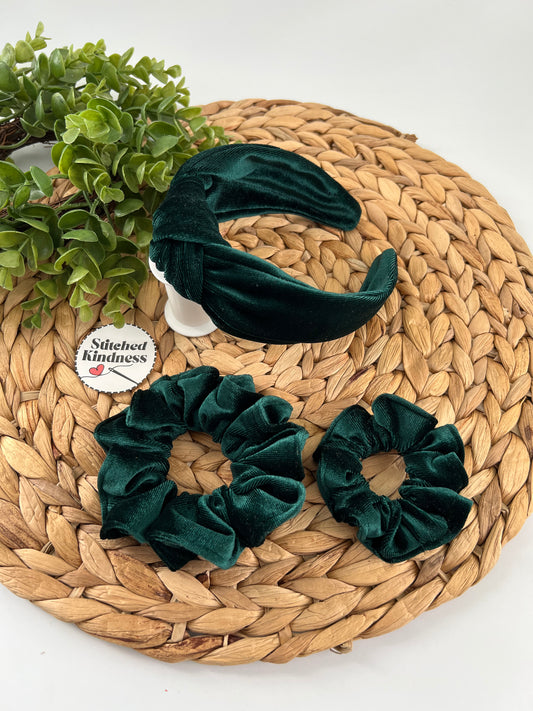 Emerald Green Velvet TopKnot Hard Headband