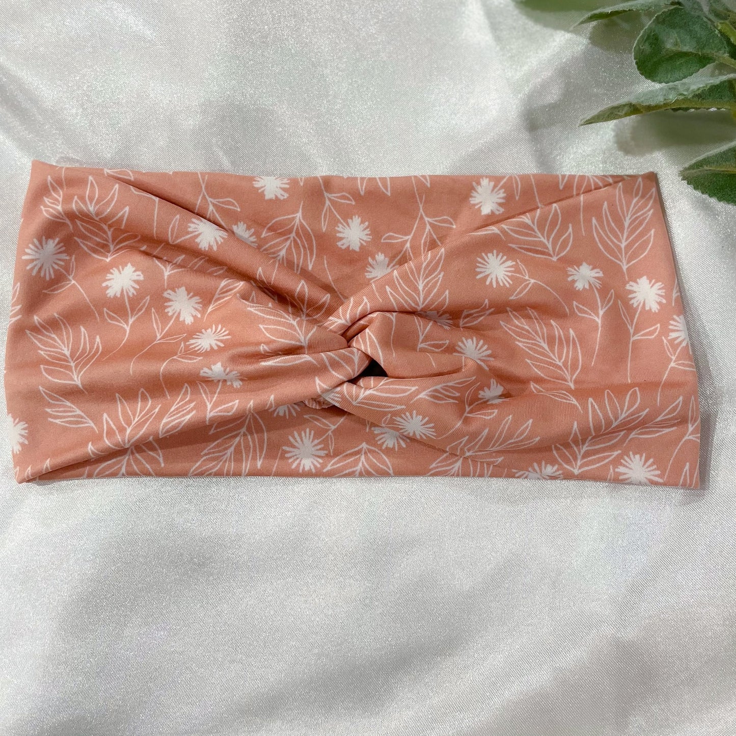 White Flowers on Pink Turban Headband