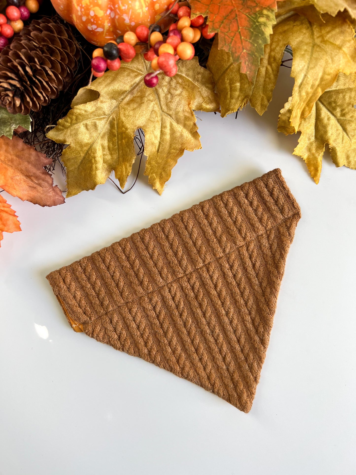 Brown Sweater- Reversible Over The Collar Dog Bandanas