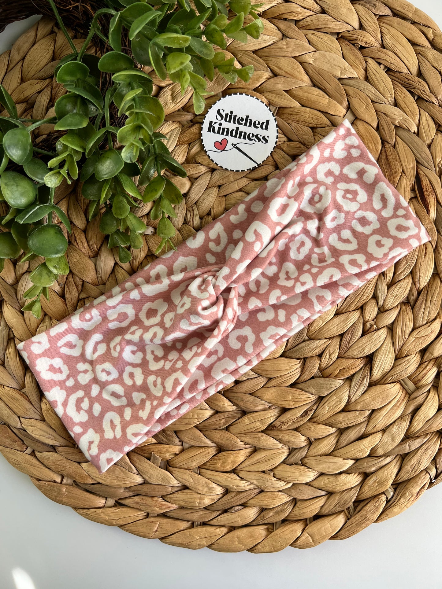 Pink & White Cheetah Turban Headband