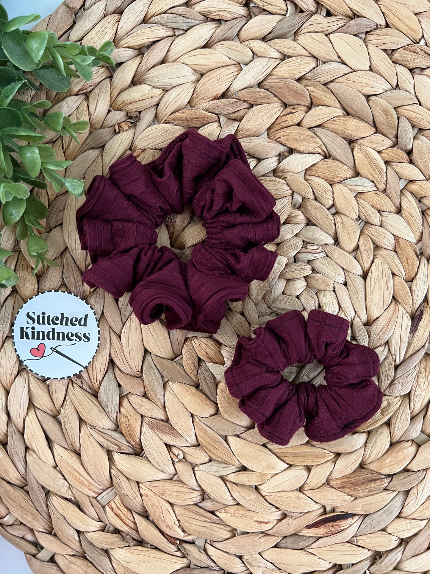 Burgundy Ribbed Scrunchies
