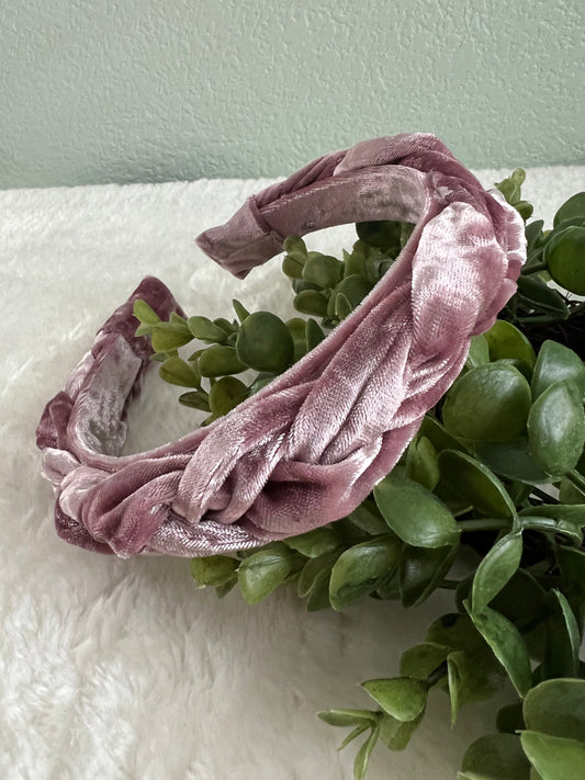 Pink Velvet Braided Headband