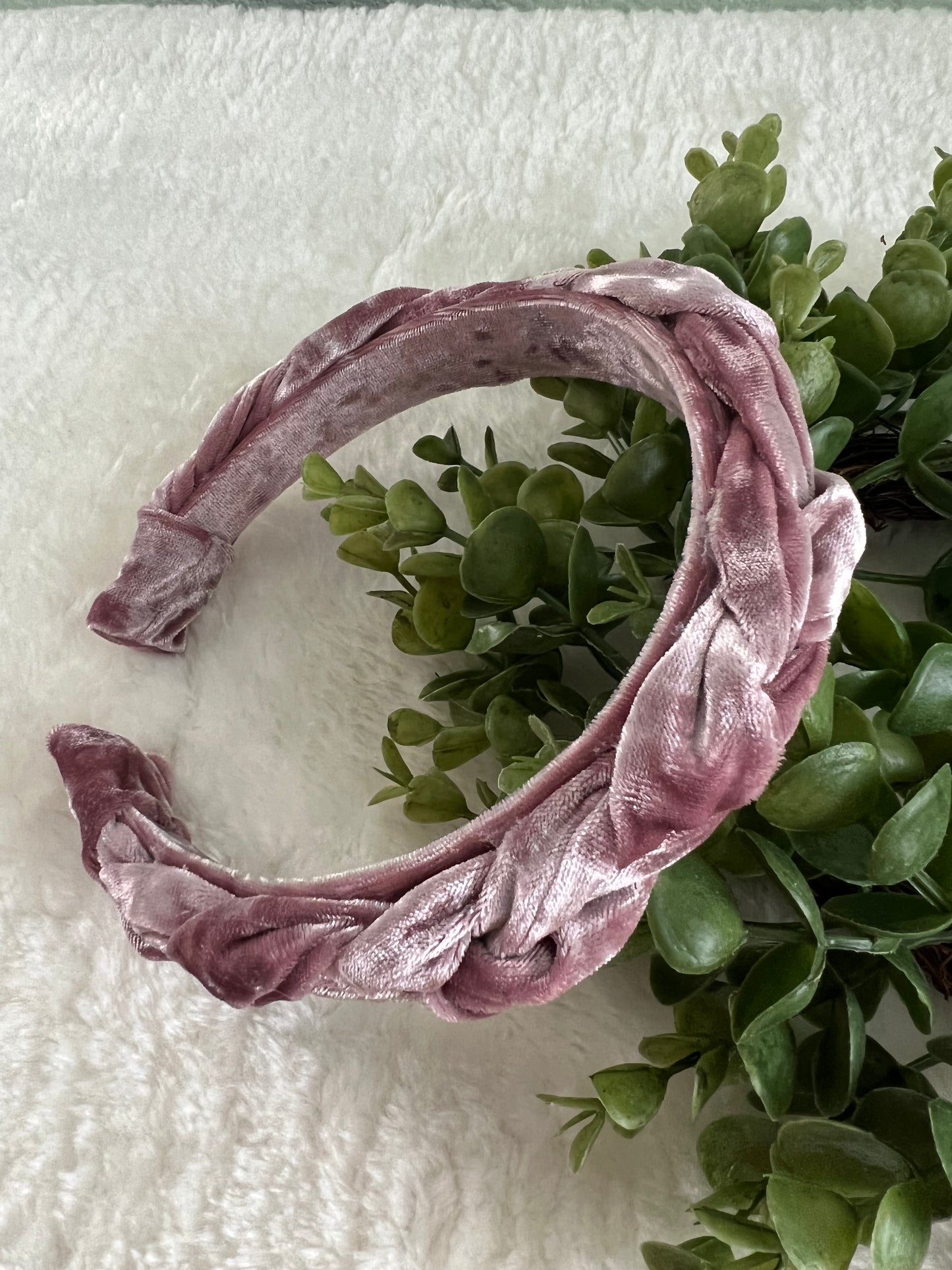 Pink Velvet Braided Headband