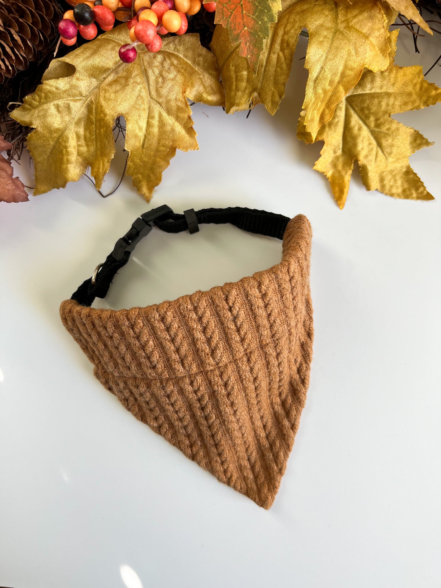 Brown Sweater- Reversible Over The Collar Dog Bandanas