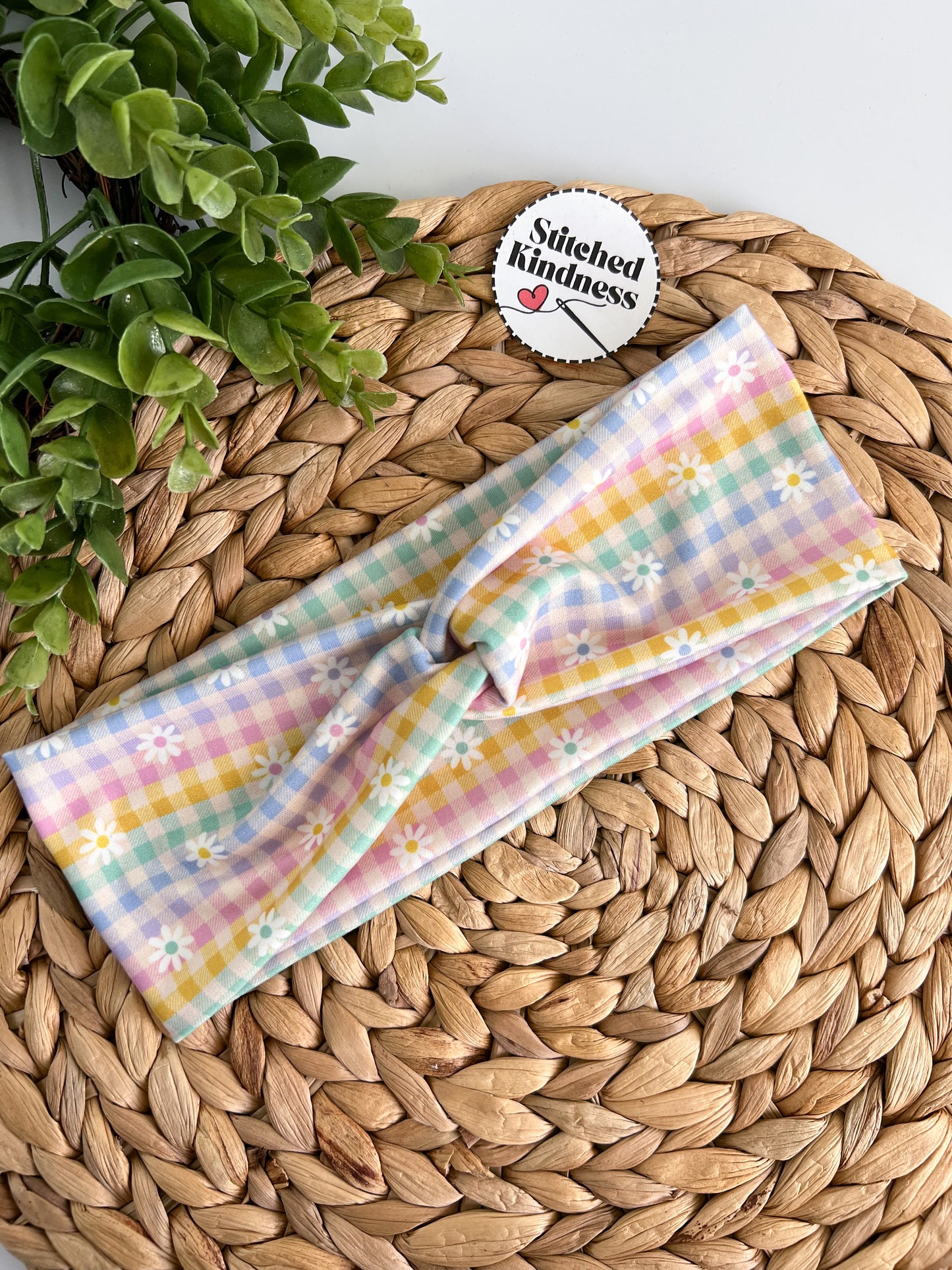 Dainty Daisies Plaid Turban Headband