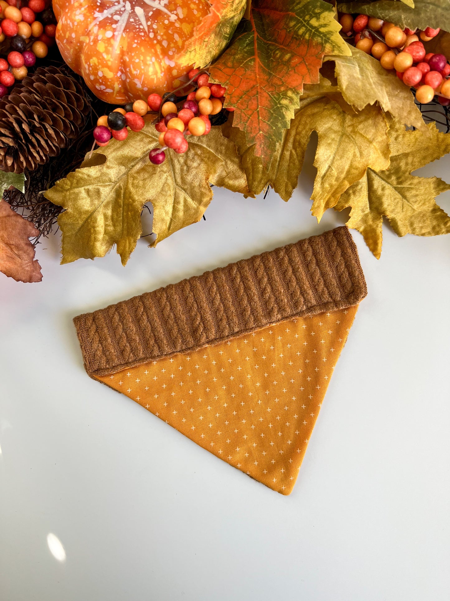 Brown Sweater- Reversible Over The Collar Dog Bandanas
