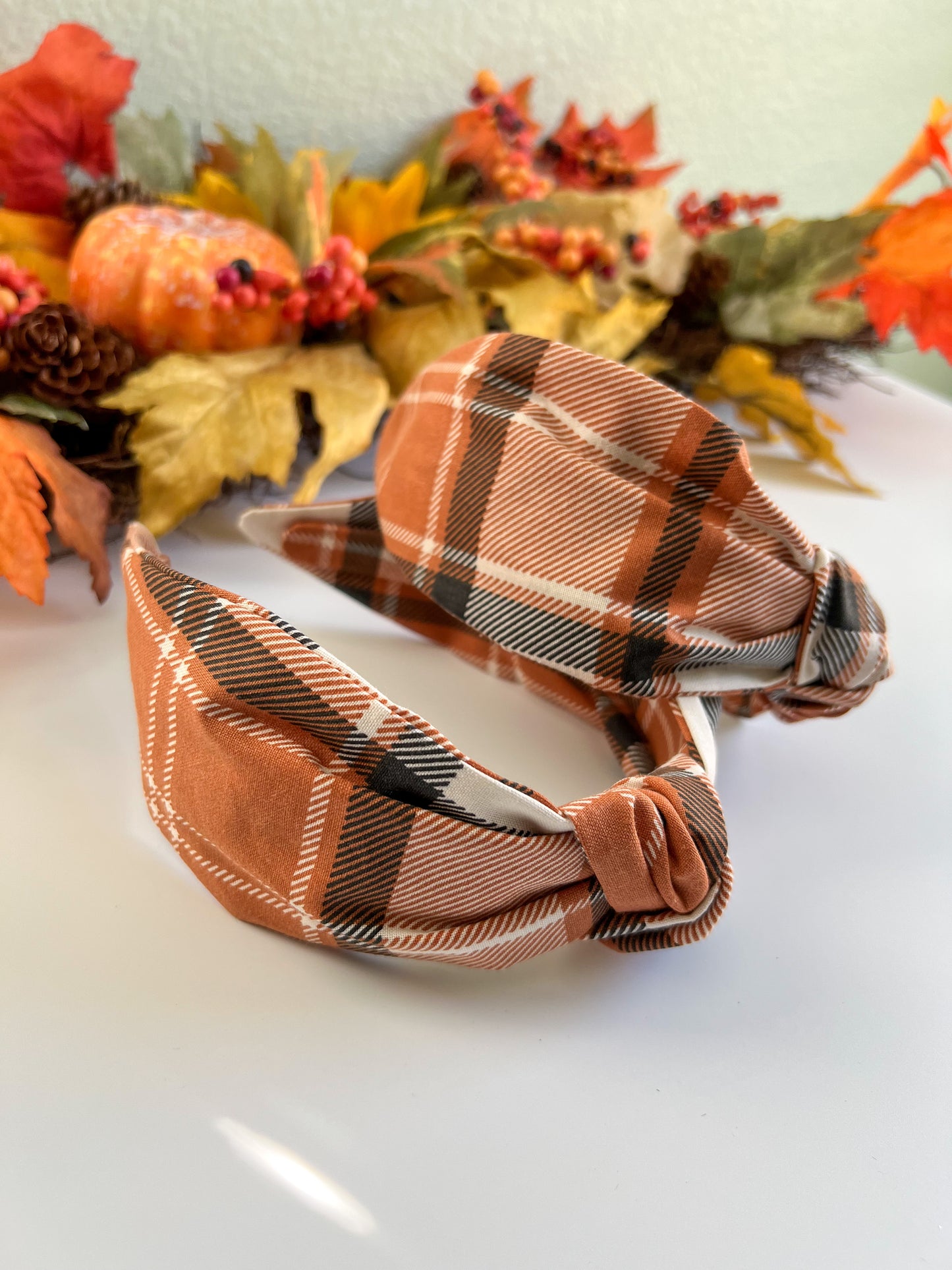 Brown Plaid TopKnot Hard Headband