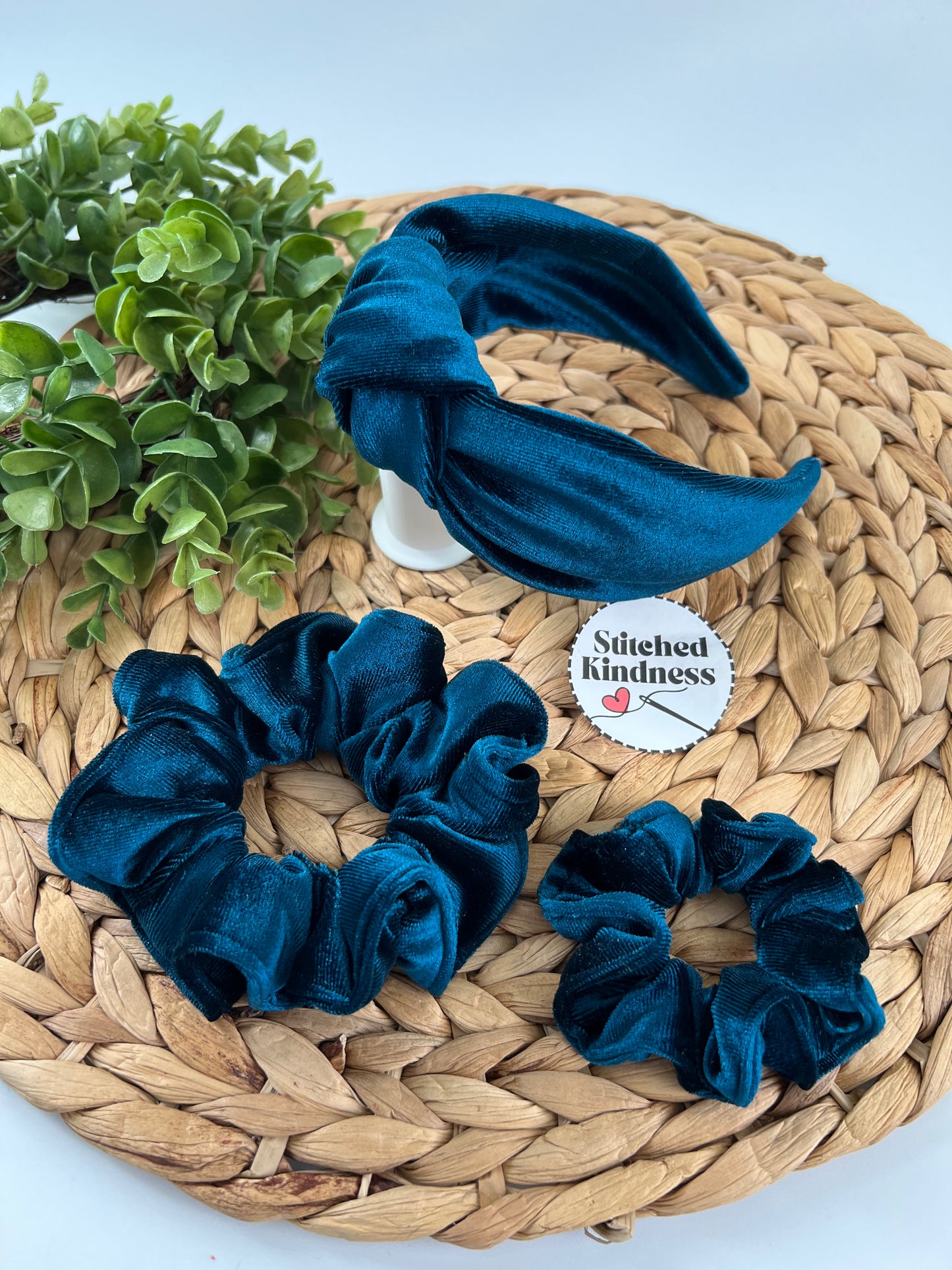 Teal Velvet TopKnot Hard Headband