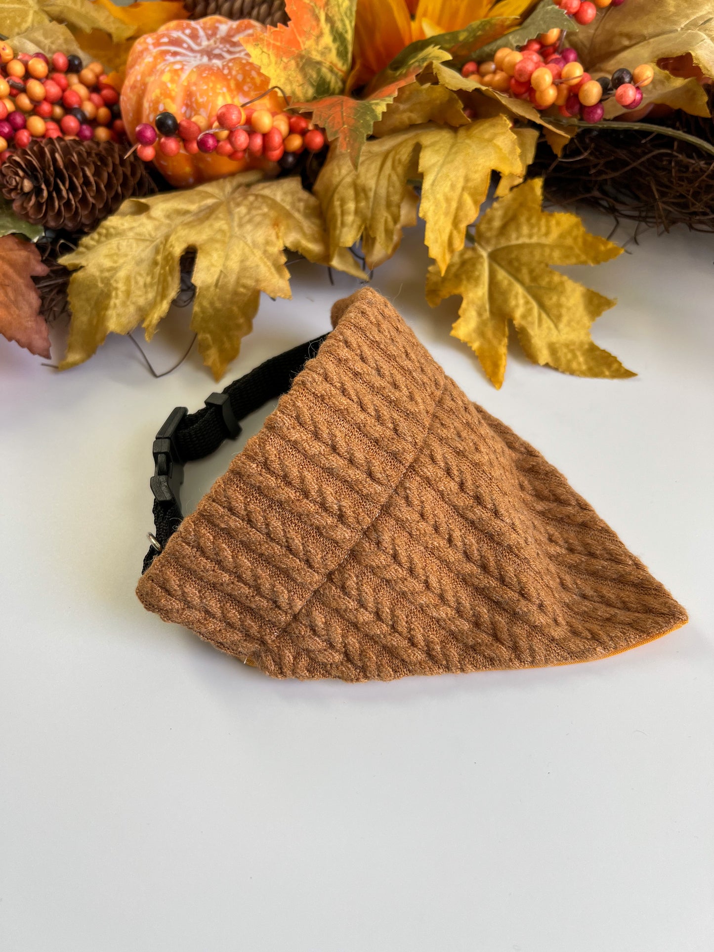 Brown Sweater- Reversible Over The Collar Dog Bandanas