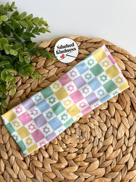 Rainbow Checkered Floral Turban Headband