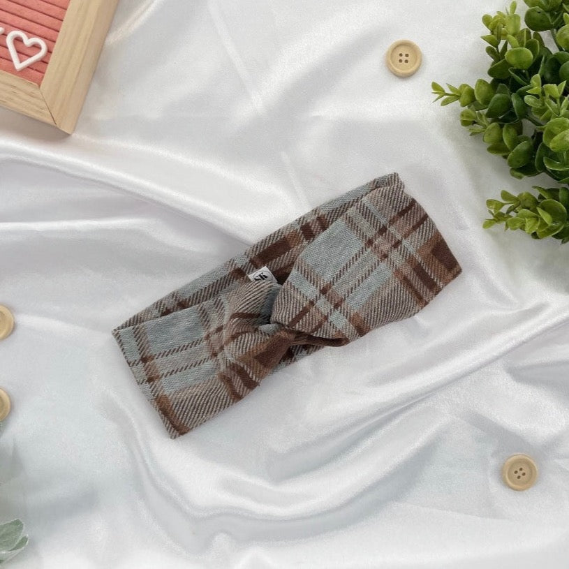 Gray and Brown Plaid Turban
