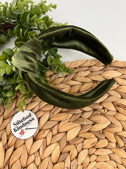Olive Velvet TopKnot Hard Headband