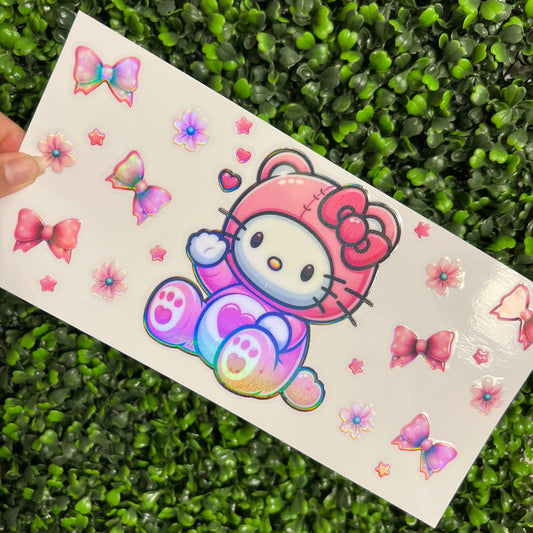 Q11 Cat Bear Hot Pink Holographic UVDTF WRAPS