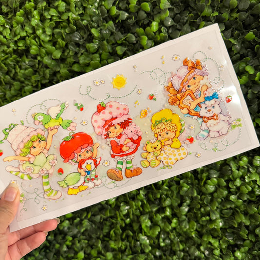 S40 Strawberry Girl Animal Friends Single Sided UVDTF WRAPS