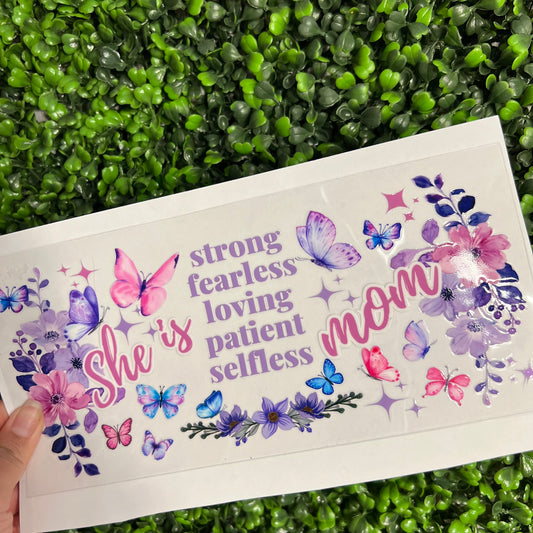 A30 She Is Mom Purple Floral Single Sided UVDTF WRAPS