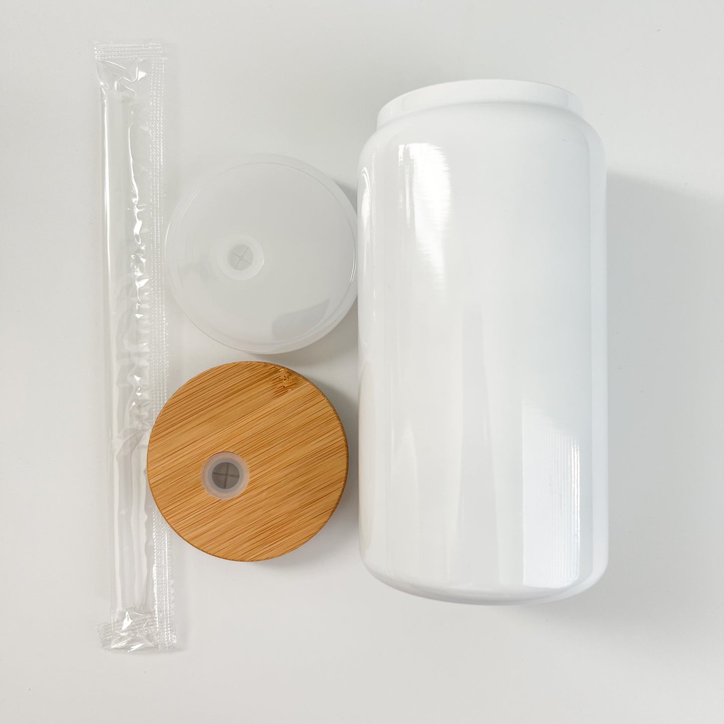 16 Ounce Stainless Steel Sublimation Can with Two Lids and Plastic Straw Blanks