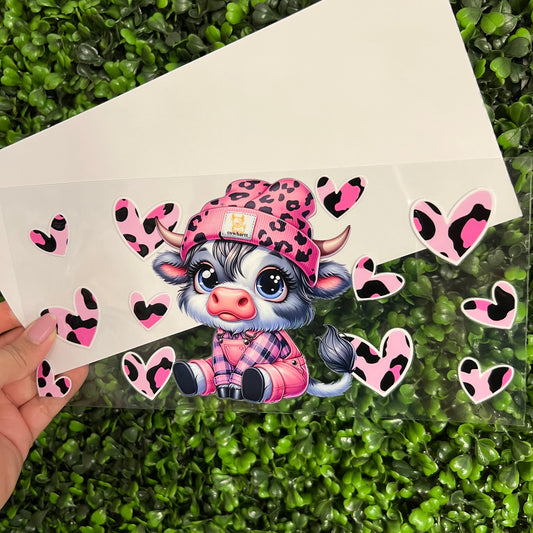 M10 Cow Hearts Pink Cheetah Print Single Sided UVDTF WRAPS