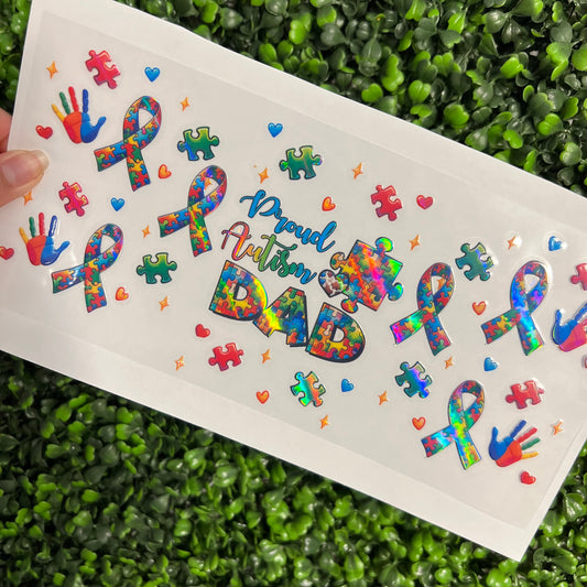 #255 Proud Autism Dad Puzzle Ribbons Holographic UVDTF WRAPS