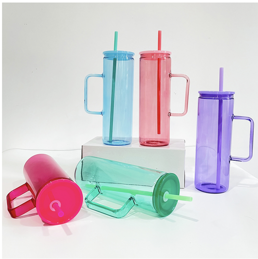 20 Ounce Tall Jelly Glass Mugs with Lids and Plastic Straw Cup Blanks