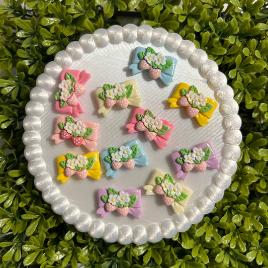 Strawberry Bows Flat Back Charms Mixed 8 pcs