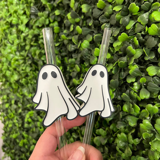 Ghost with Outline Straw Topper