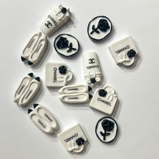 Black and white CC Flat Back Charms Mixed
